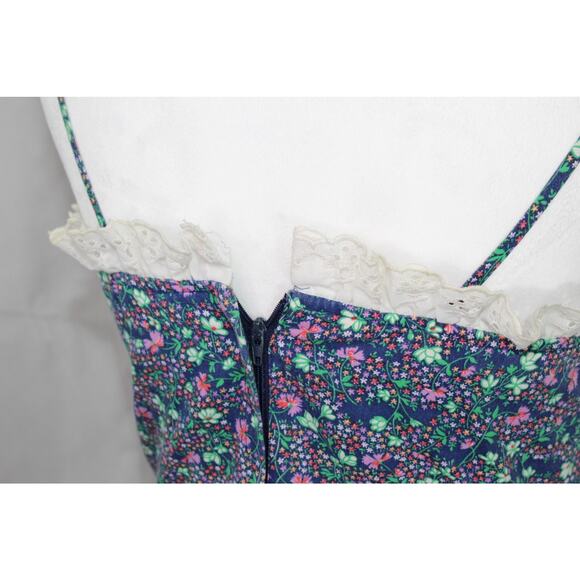 Vintage Candi Jones Micro Floral Sweetheart Dress Eyelet Lace Ruffle Cami Strap - Picture 7 of 16